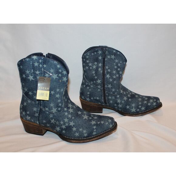 NEW ROPER WOMEN'S DENIM BLUE STARS THER COWBOY‎ BOOTS SZ 7 - Picture 3 of 6